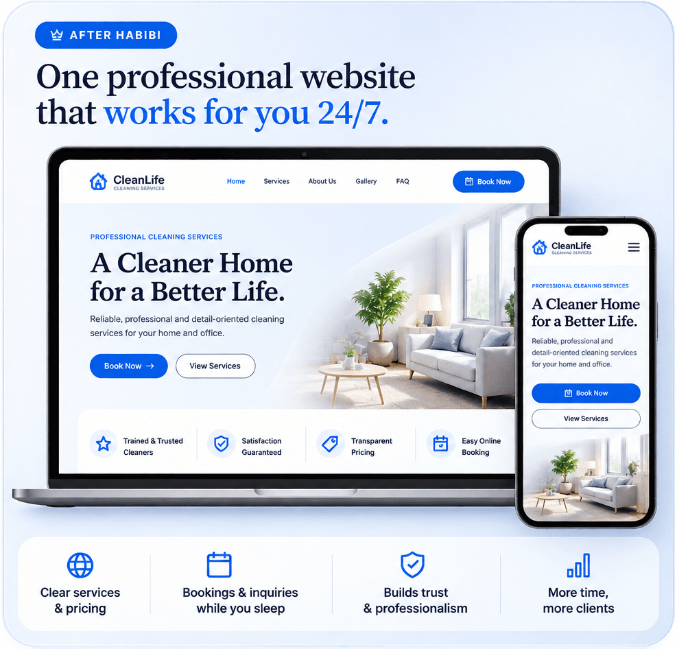 After Habibi: one professional website with clear services, booking, trust, and pricing